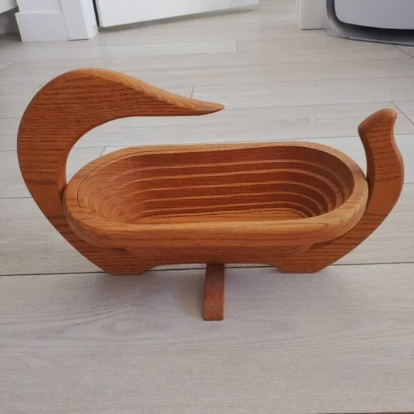 Vintage Canada Alberta Oak Folding Duck Basket Rustic Farmhouse Kitchen Decor - Picture 7 of 10